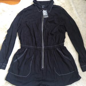 Black Zip Up Romper with White Stitching